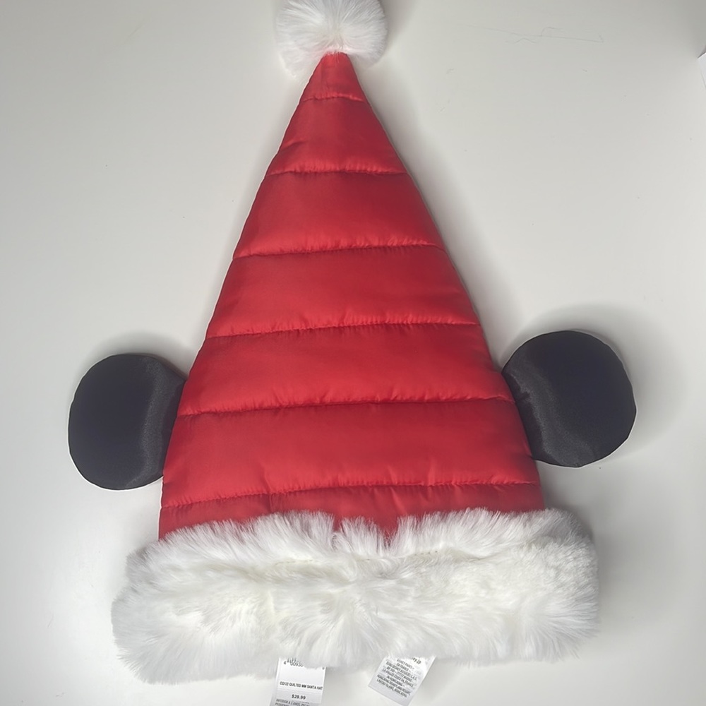 One Size Disney Parks Mickey Mouse Ears Quilted Santa Hat Christmas Holiday NEW! - Picture 7 of 13